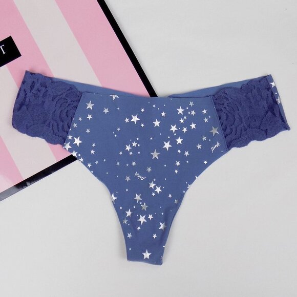 new! Victoria's Secret VS PINK no show seamless thong lace metallic stars - Picture 1 of 5